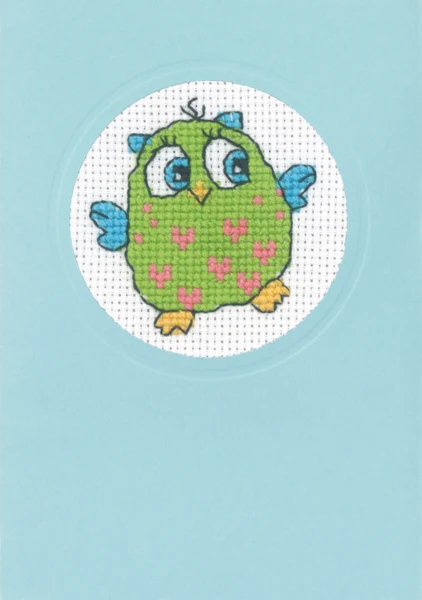 Broderikit Ugle med grøn krop 9 x 13 cm
