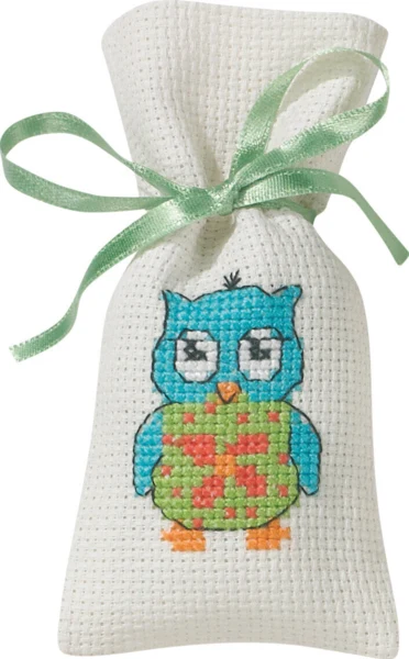 Broderikit Blå ugle 6 x 12 cm