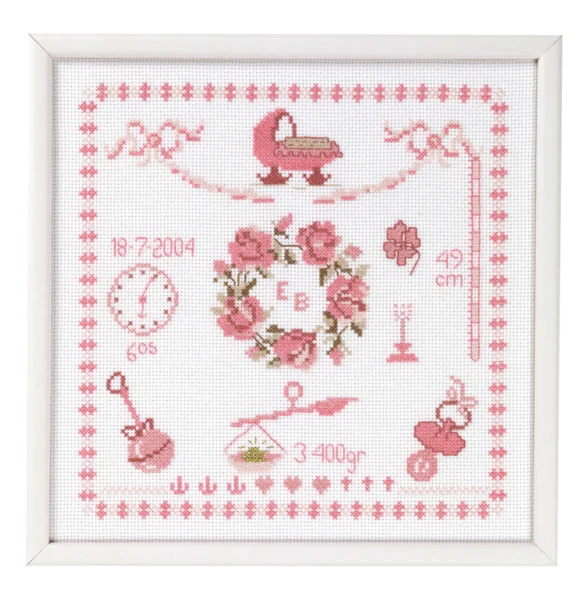 Broderikit Fødselsminde pige 25 x 25 cm