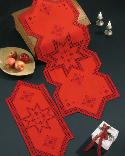 Broderikit Hardanger med rød stjerne 27 x 65 cm