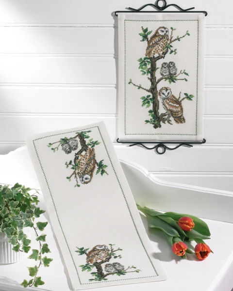 Broderikit Ugle familien 22 x 66 cm