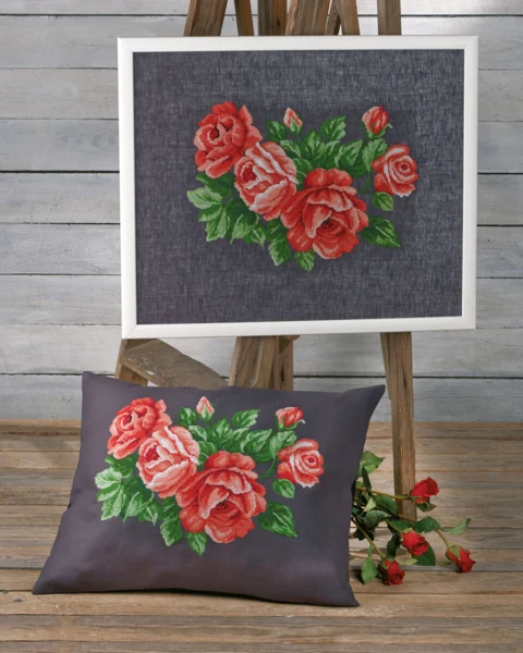 Broderikit Røde roser 53 x 43 cm