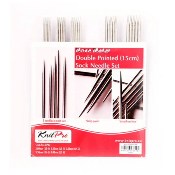 KnitPro NOVA Metal Strømpepindesæt 15 cm (5 str. 2.00-4.00mm)