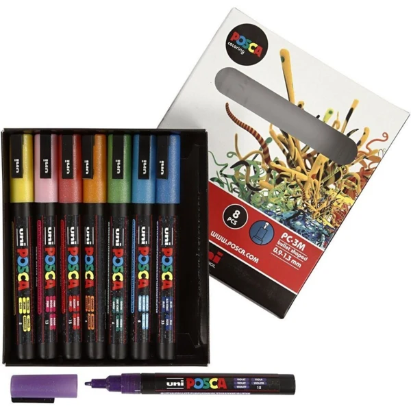 Uni Posca Tusch Fine Glitter, 8 stk