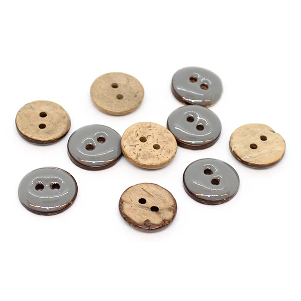 HobbyArts Glaserede Kokosknapper Grå 15 mm, 10 stk