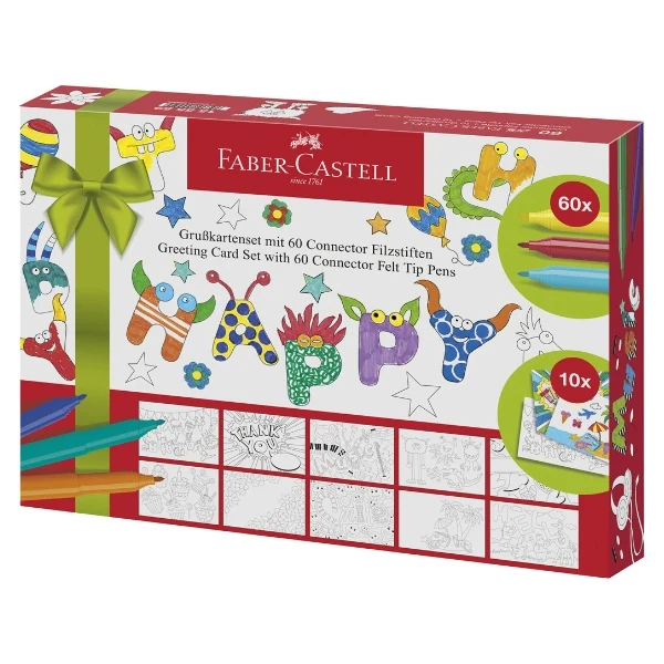 Faber-Castell Tusser Connector 60 tusser + 10 Postkort Gaveæske
