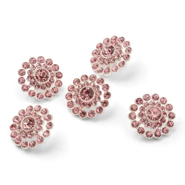 HobbyArts Rhinstensknapper, Rosa, 17 mm, 5 stk