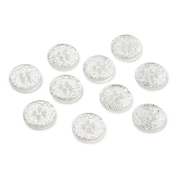 LindeHobby Glitter Knapper, Sølv, 15 mm, 10 stk