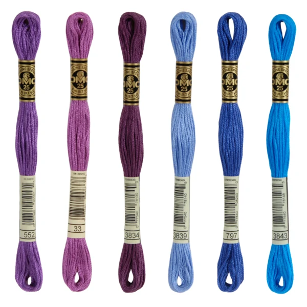 DMC Mouliné Spécial 25 Broderigarn, Ensfarvet, Blå/Lilla nuancer