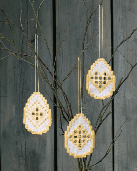 Broderikit Påskeæg Hardanger 3 pk 6 x 8,5 cm