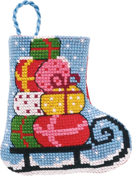 Broderikit Kælk/gaver julestrømpe 7 x 8 cm