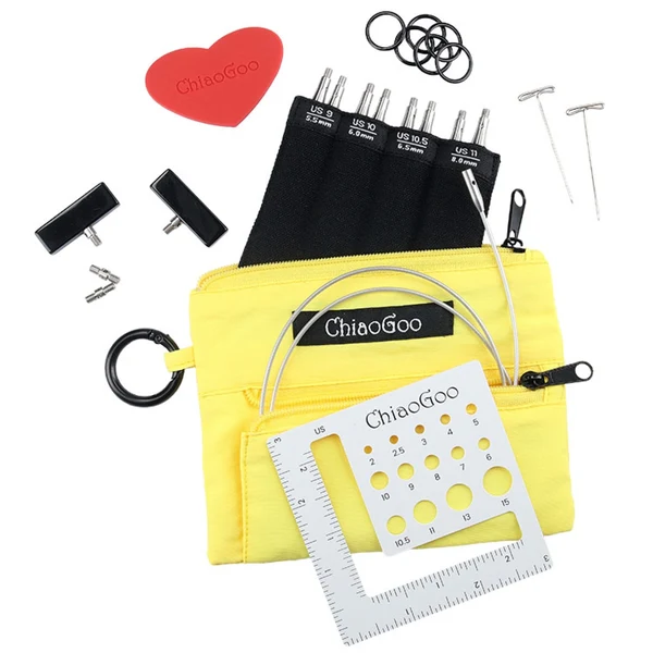 ChiaoGoo Udskiftelige Rundpindesæt Twist Yellow Shorties, Large, 8 cm