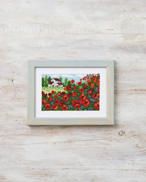 Broderikit Valmuemark 18 x 13 cm