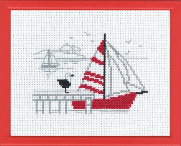Broderikit Rødt sejlskib R5651/30 18x14 cm