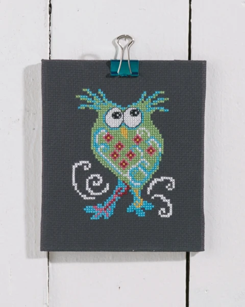 Broderikit Grøn ugle 11 x 13 cm