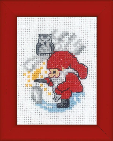 Broderikit Nisse tænder lys billede 6 x 8 cm