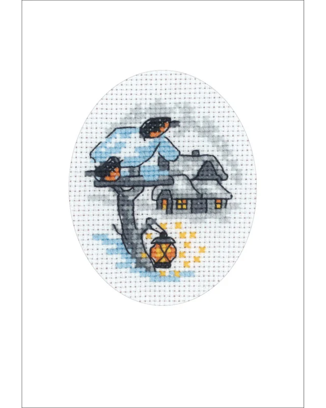 Broderikit Fuglebræt julekort 9x13 cm