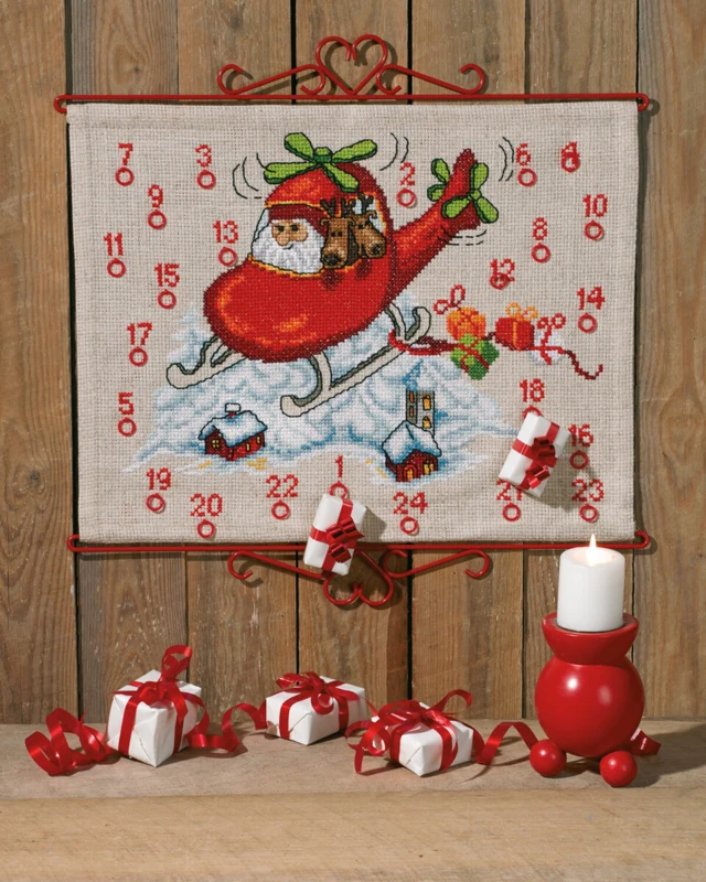 Broderikit Julemand i helicopter 50 x 38 cm
