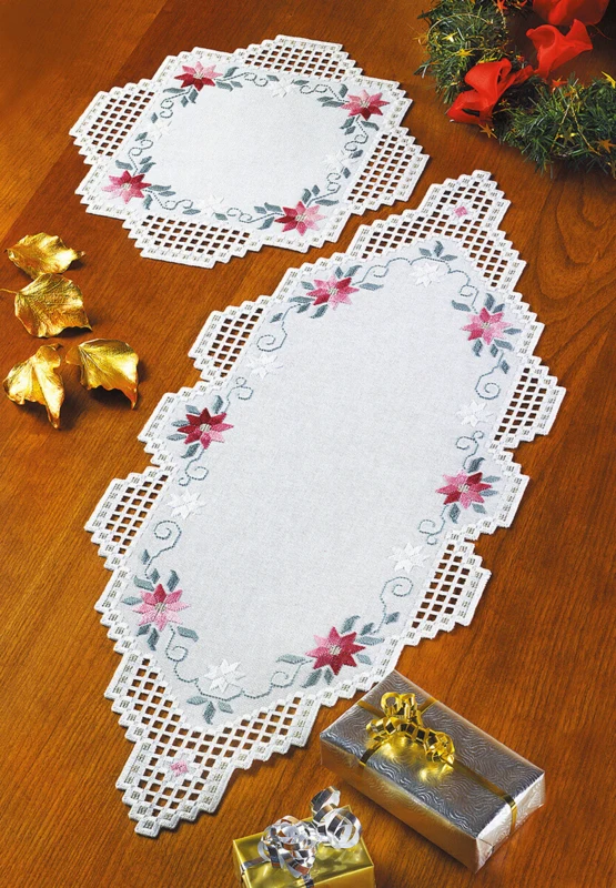 Broderikit Rosa julestjerner 28 x 70 cm