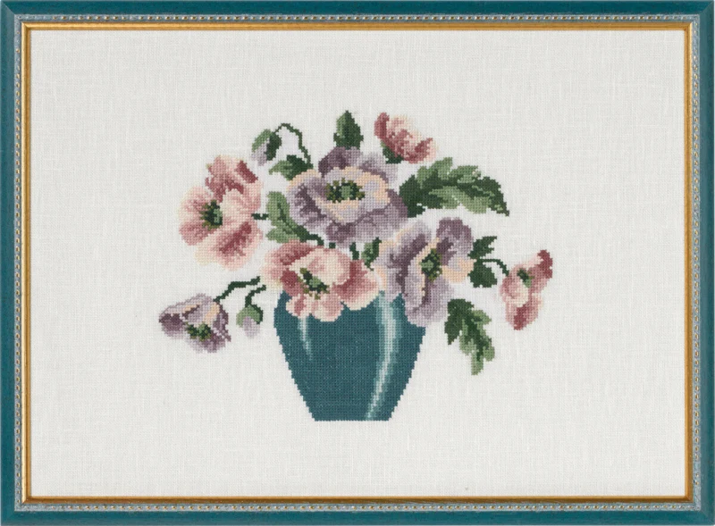 Broderikit Vase m/ Anemoner 38 x 27 cm