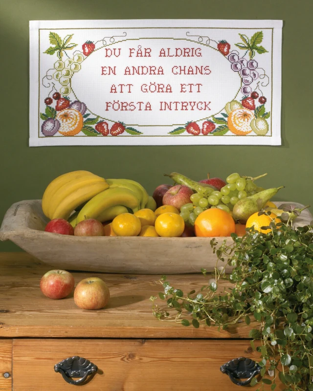 Broderikit Frugt m. tekst 57 x 29 cm