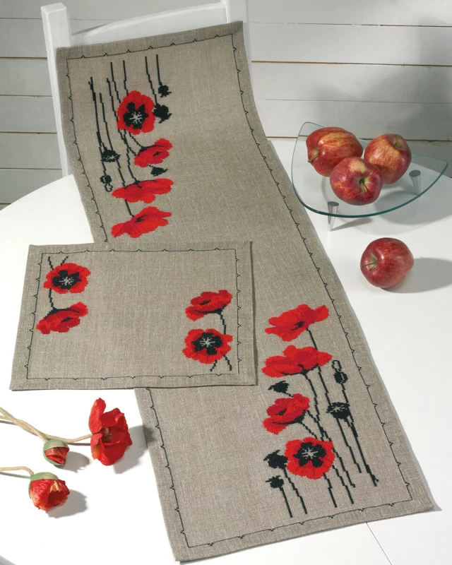 Broderikit Titel: Valmue på natur 36 x 117 cm