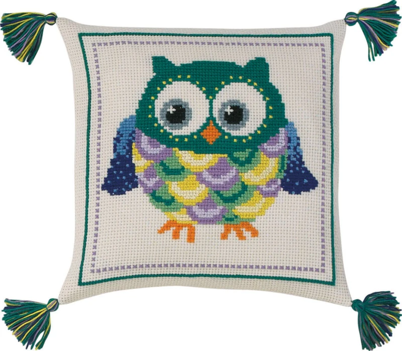 Broderikit Børnepude ugle 30 x 30 cm