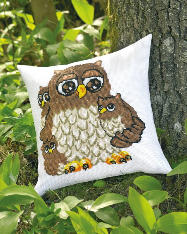 Broderikit Uglefamilie 39 x 39 cm