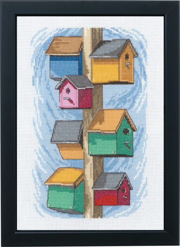 Broderikit Fuglekasser stolper 29 x 20 cm