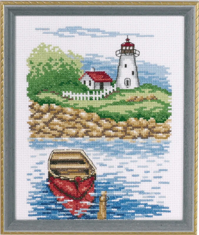 Broderikit Fyrtårn & jolle 17 x 21 cm