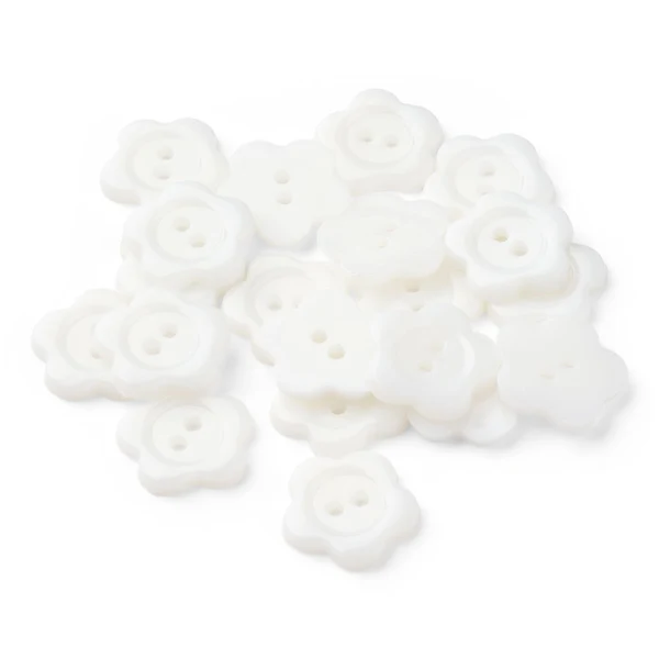 HobbyArts Plastikknapper Hvid Blomst, 15mm, 20 stk