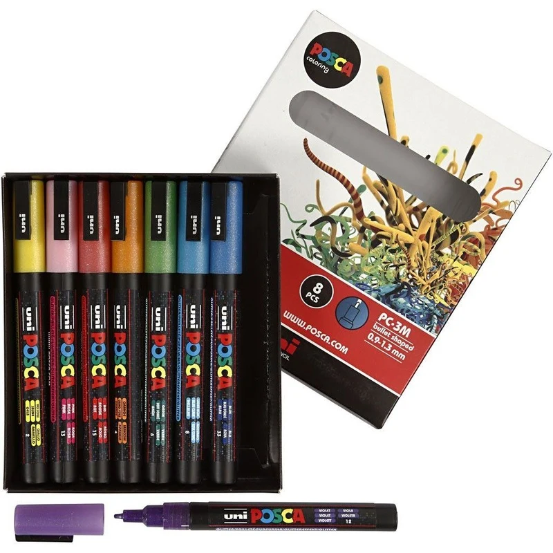 Uni Posca Tusch Fine Glitter, 8 stk