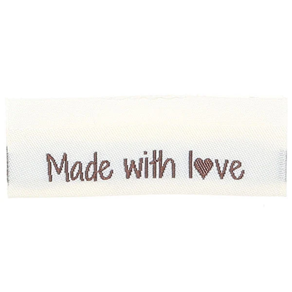Go Handmade Vævet Label, Dobbeltsidet, 50 x 11,5 mm, 10 stk-Made with love