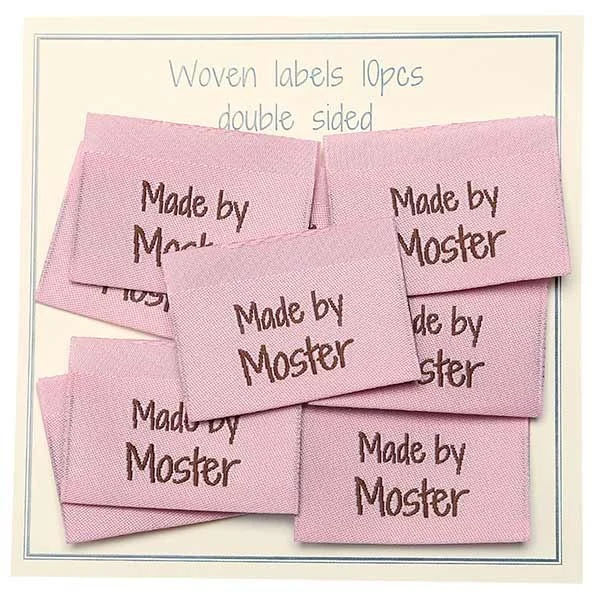 Go Handmade Vævet Label, Dobbeltsidet, Pink, 35 x 19 mm, 10 stk Made by Moster