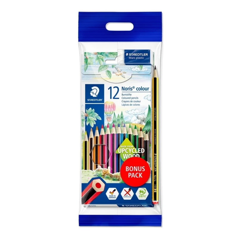 STAEDTLER Noris Club Farveblyanter + Blyant & viskelæder, 12 + 2 stk