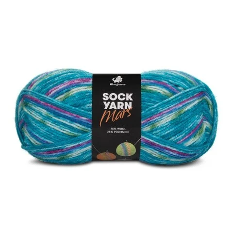 Mayflower Sock Yarn Universe Mars 05 Koboltblå/Hvid/Pink/Grøn/Petroleumsblå