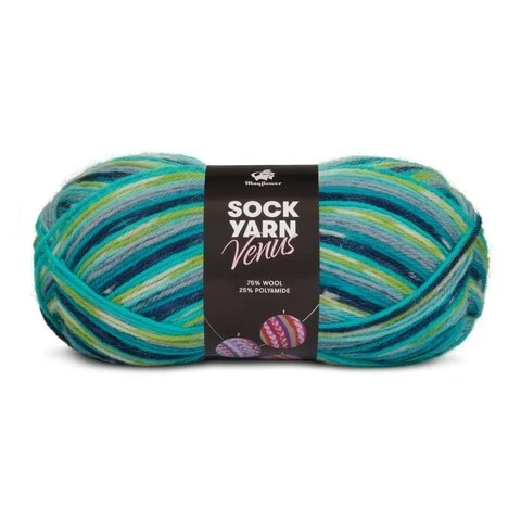 Mayflower Sock Yarn Universe Venus 05 Turkis Grå/Lyseblå/Turkis/Lime/Navy
