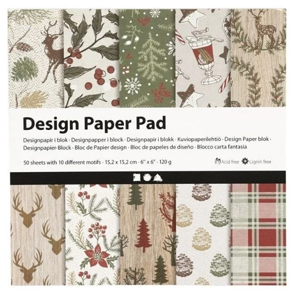 Designpapir i blok Jul Brun