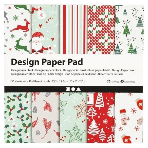 Designpapir i blok Jul Rød