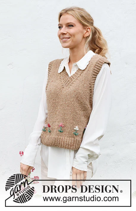 222-42 May Flowers Vest by DROPS Design