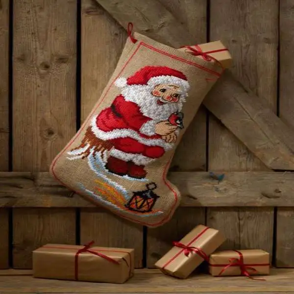 Broderikit julestrømpe nisse på stub