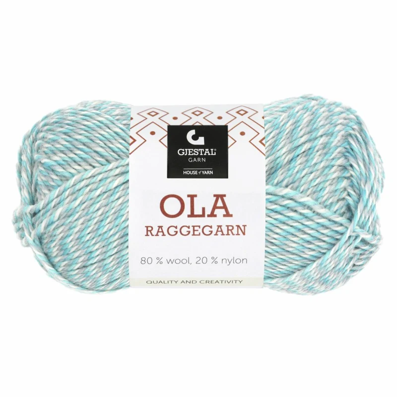 Gjestal Ola Raggegarn 715 Hvid/Caribisk blå/pudderblå mouliné