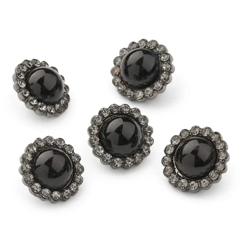 HobbyArts Rhinstens- og perleknapper, Sort, 12 mm, 5 stk
