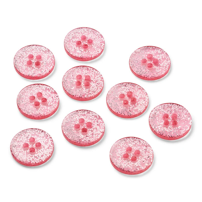 LindeHobby Glitter Knapper, Lyserød, 15 mm, 10 stk