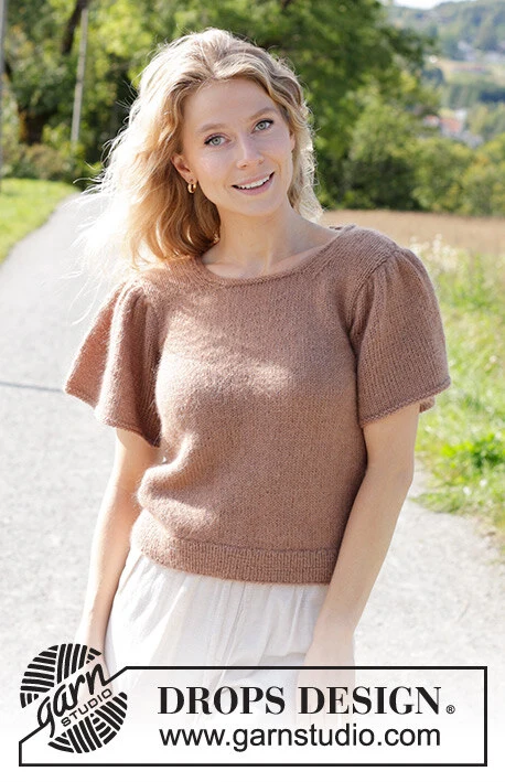 248-20 Brown Butterflies Top by DROPS Design