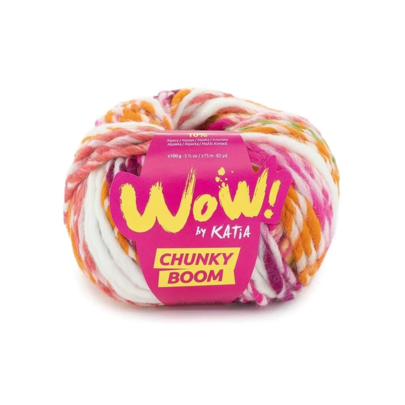 Katia Wow Chunky Boom 308 Selvlysende grøn-fluorgul-fluorrosa-selvlysende orange