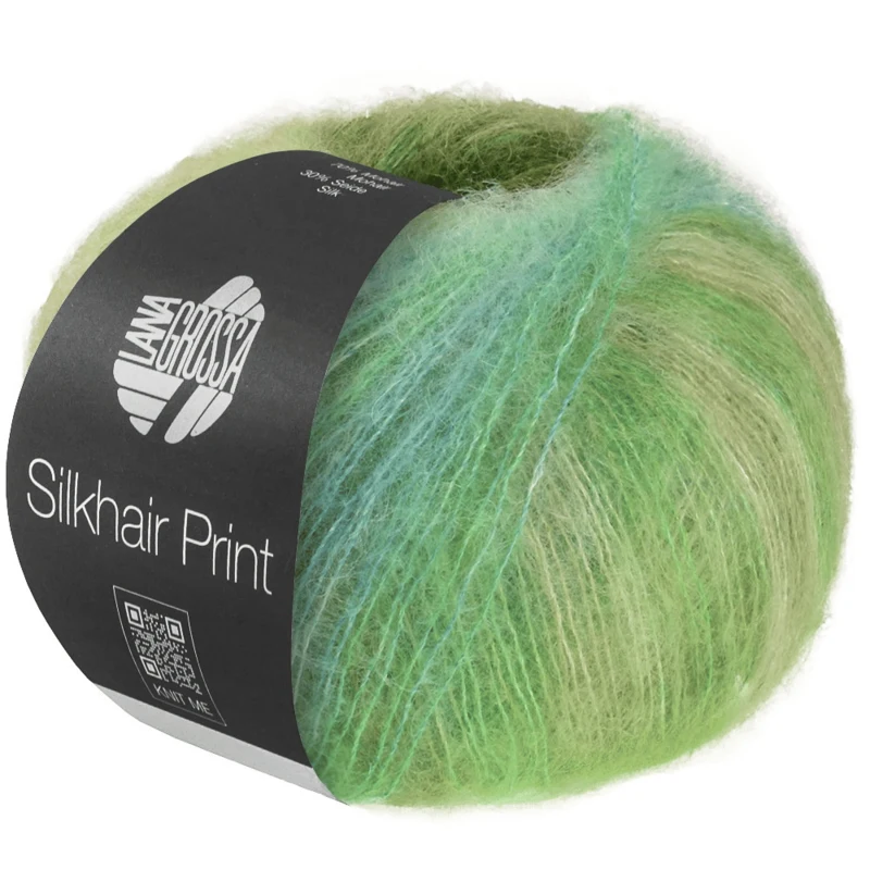 Lana Grossa Silkhair Print 439 Gul-/hvid-/olivengrøn/turkis