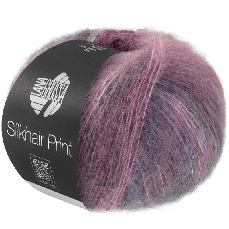 Lana Grossa Silkhair Print 435 Pink/bordeaux/lysegrå/grålilla
