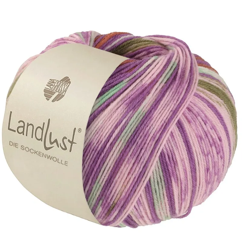 Lana Grossa Landlust Die Sockenwolle 611 Orkidé/Brun/Majgrøn/Ecru/Rosa/Oliven
