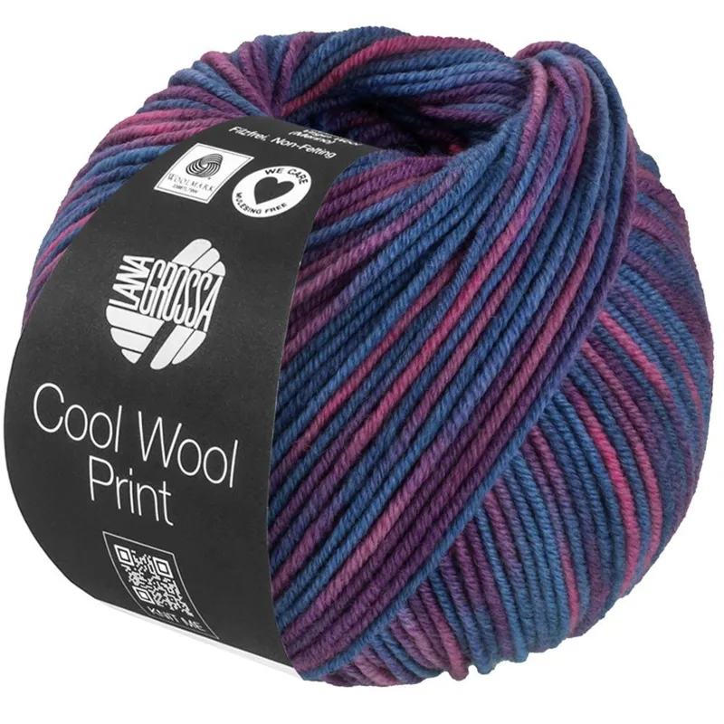 Lana Grossa Cool Wool Print 837 Dueblå/Blomme/Rødviolet